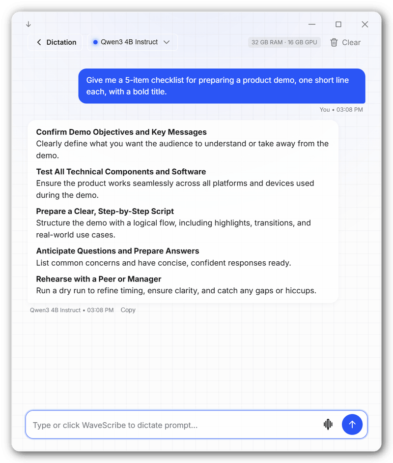 AI chat with a formatted reply from a local model
